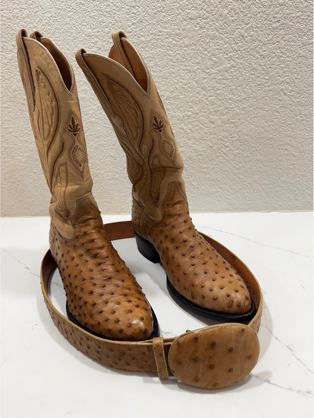 CUADRA Ostrich Leather Boots Bone w/ Belt